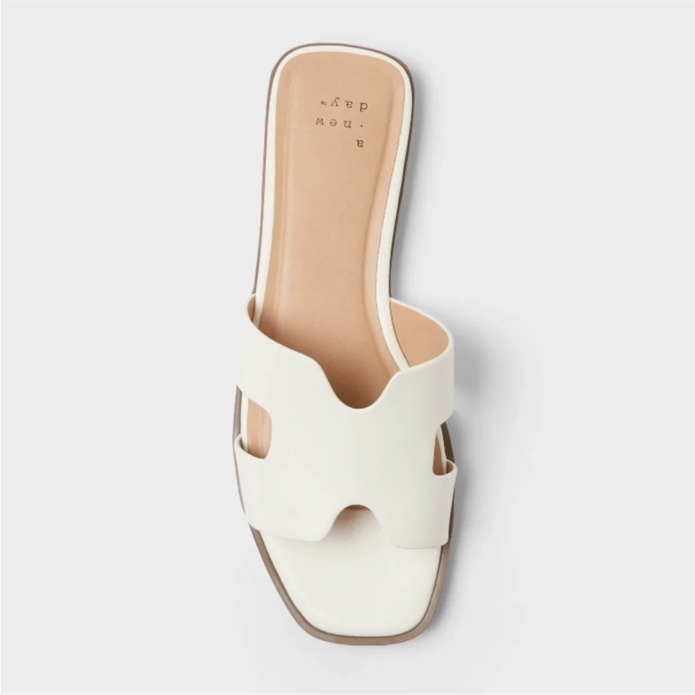 NEW a new day Minimal White Slide Sandals - Casual Women’s Slip-On Size 9.5